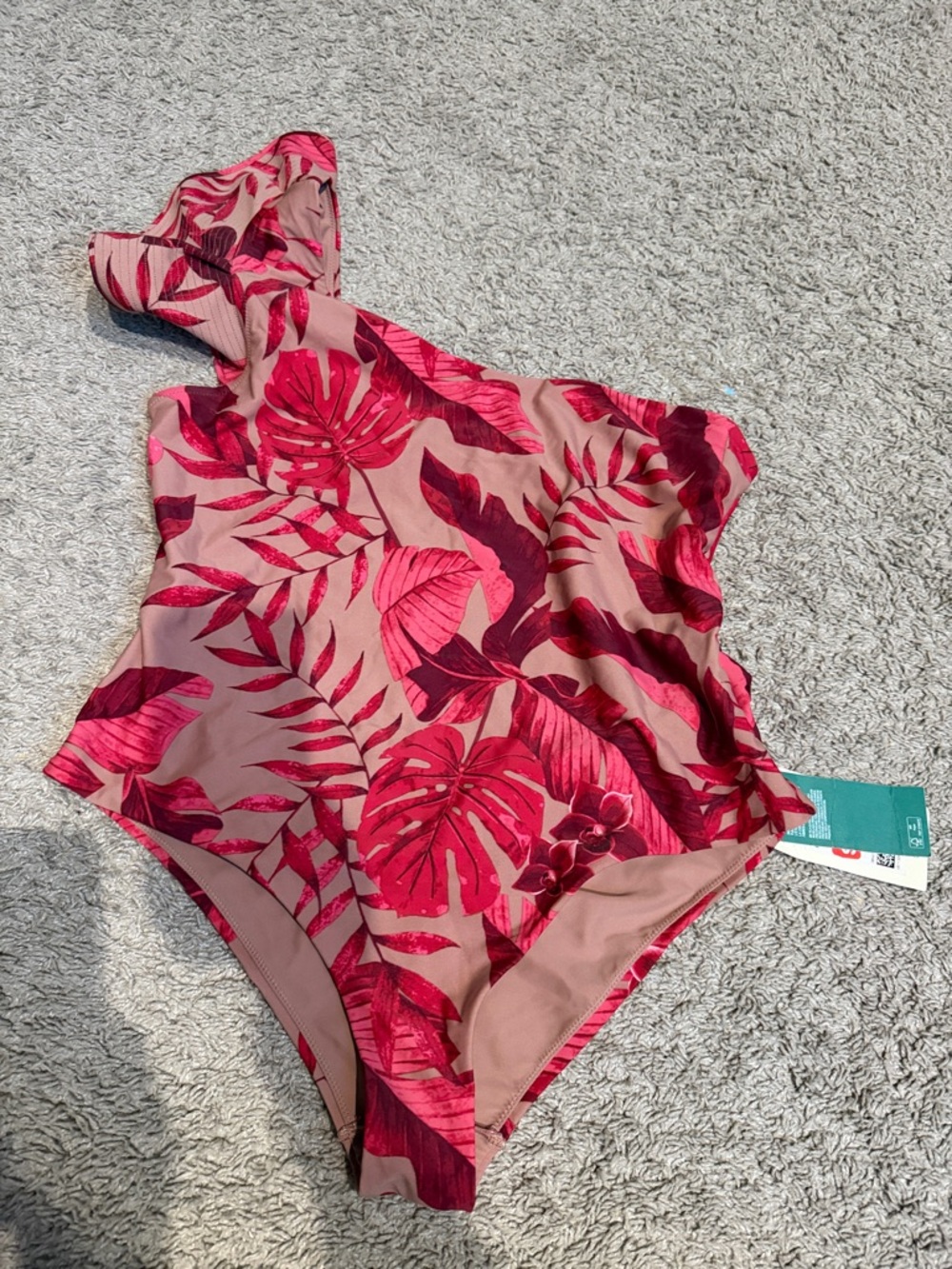 H&M Pink One-Shoulder Tropical Leaf Print Kids' Swimsuit